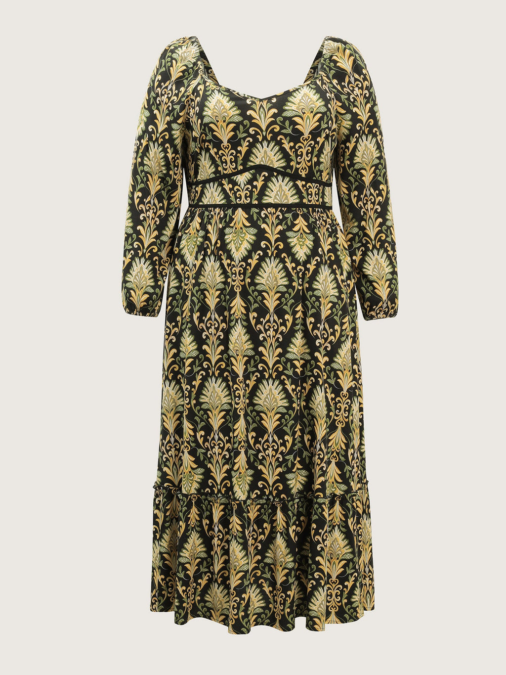 Boho Print Triangular Waist Shirred Maxi Dress