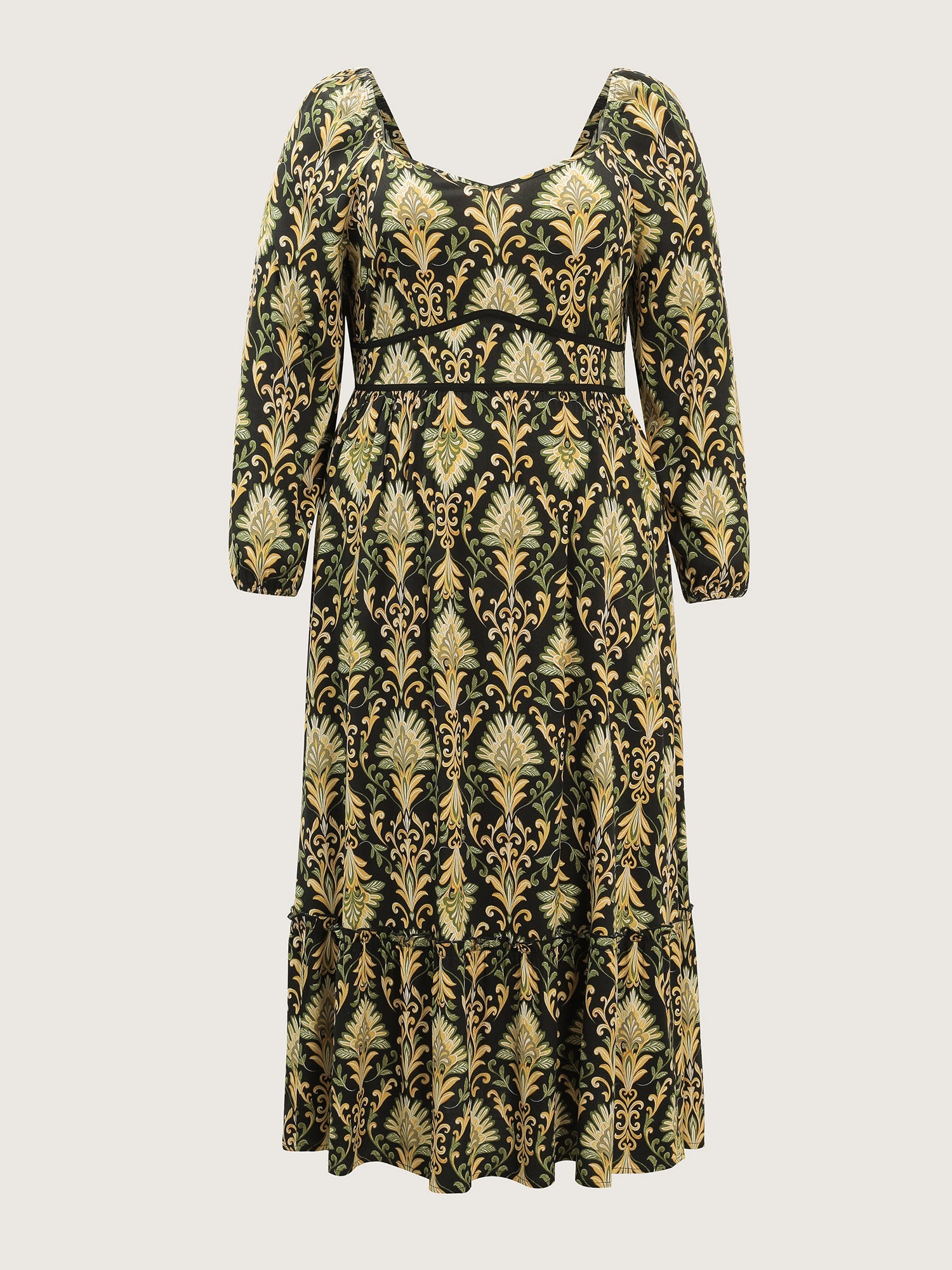 Boho Print Triangular Waist Shirred Maxi Dress