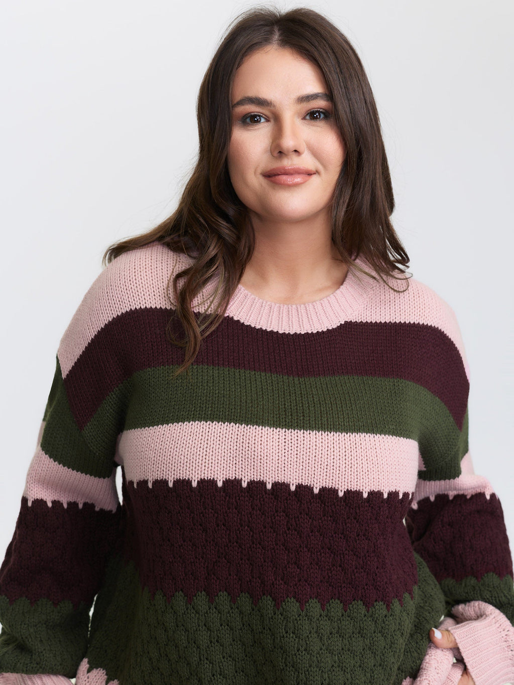 Colorblock Textured Ribbed Hem Pullover