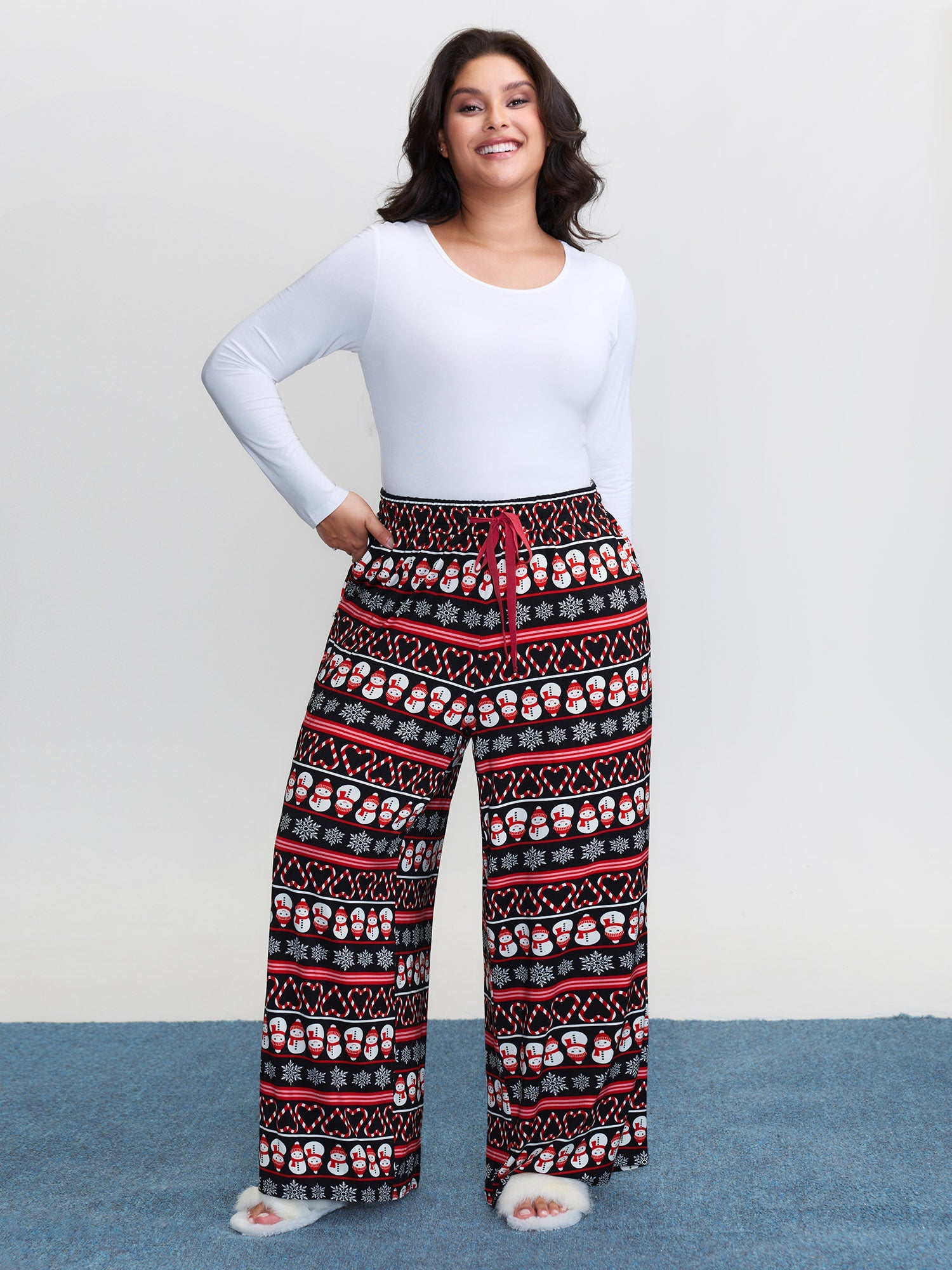 Cute Snowman Pattern Drawstring Lounge Bottoms