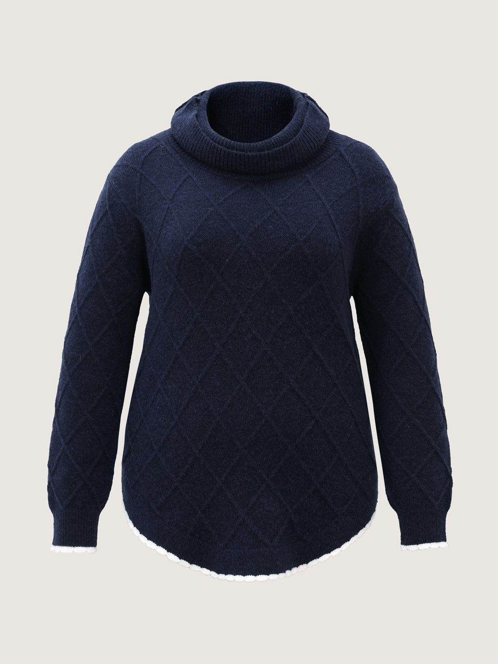 Curvy Contrast Hem Textured Turtleneck Pullover