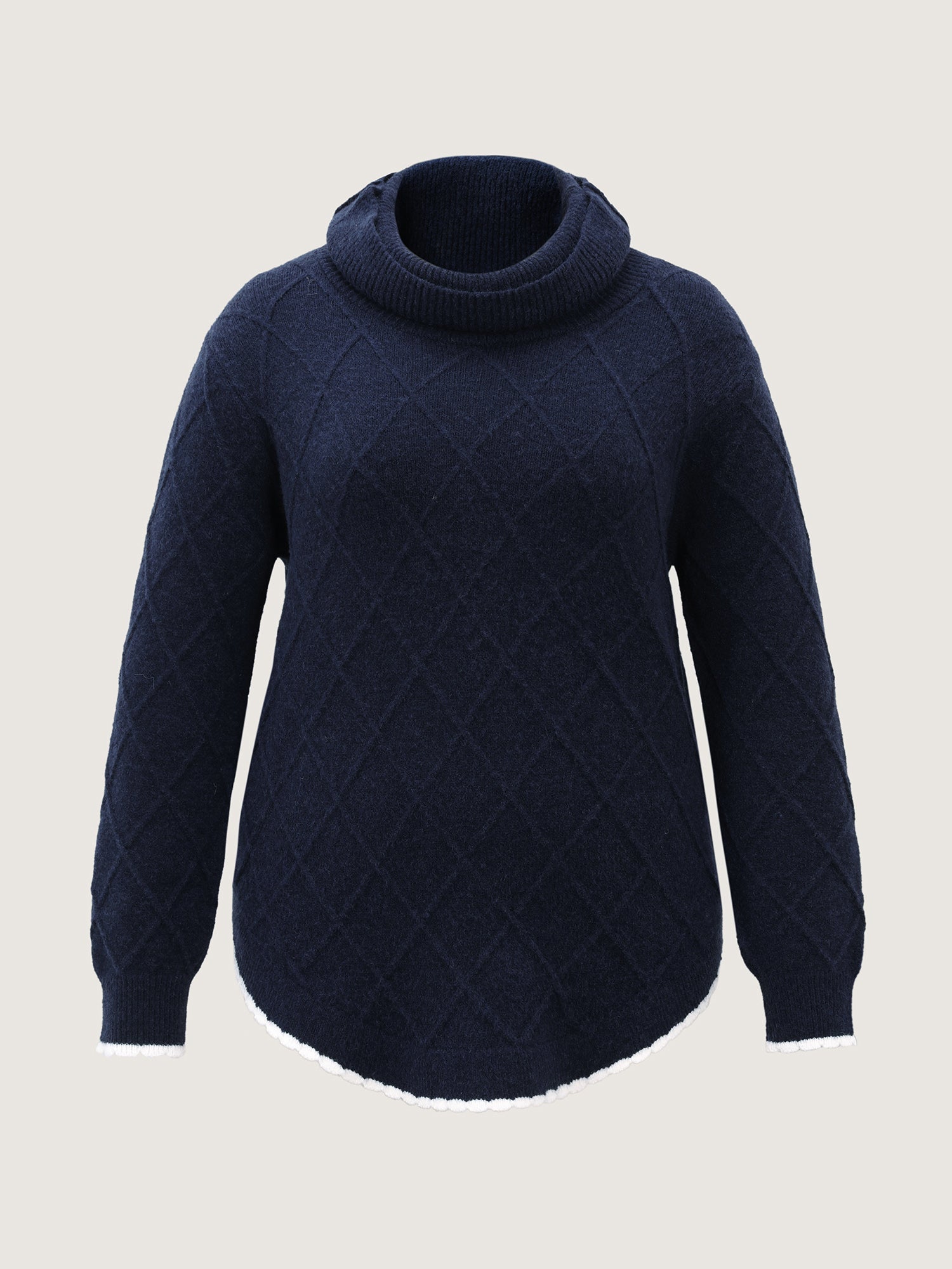 Curvy Contrast Hem Textured Turtleneck Pullover