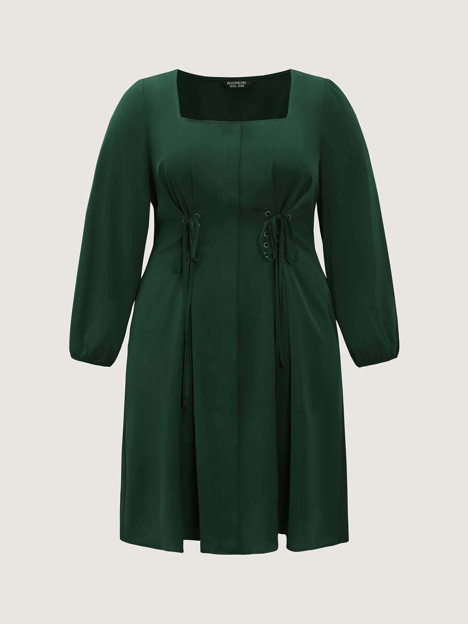 Cinched-Tie Waist Shirred Midi Dress