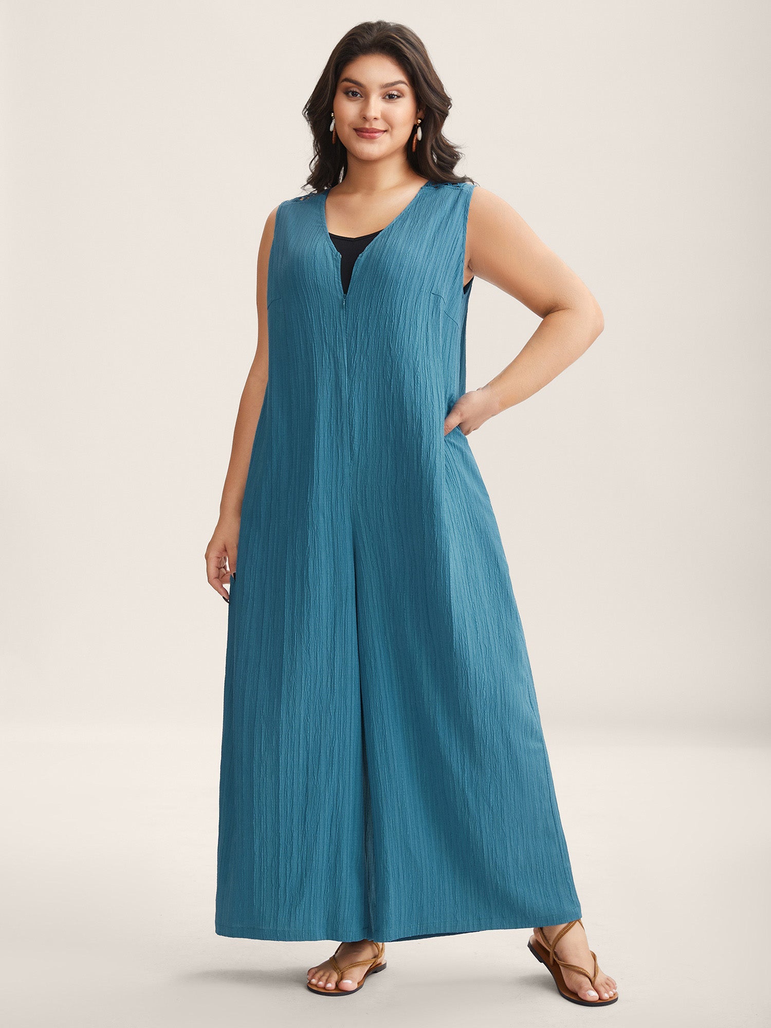 Back Cut-Out Textured Jumpsuit