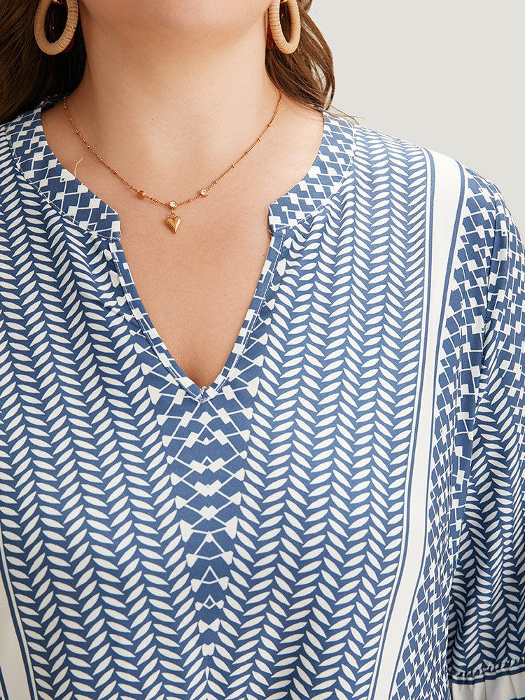 Bandana Print Notched Pocket Patchwork Dress