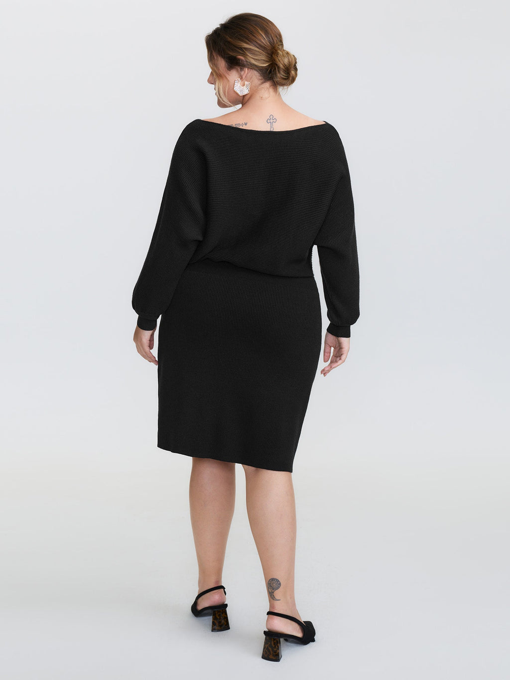 Boatneck Textured Dolman Sleeve Sweater Dress