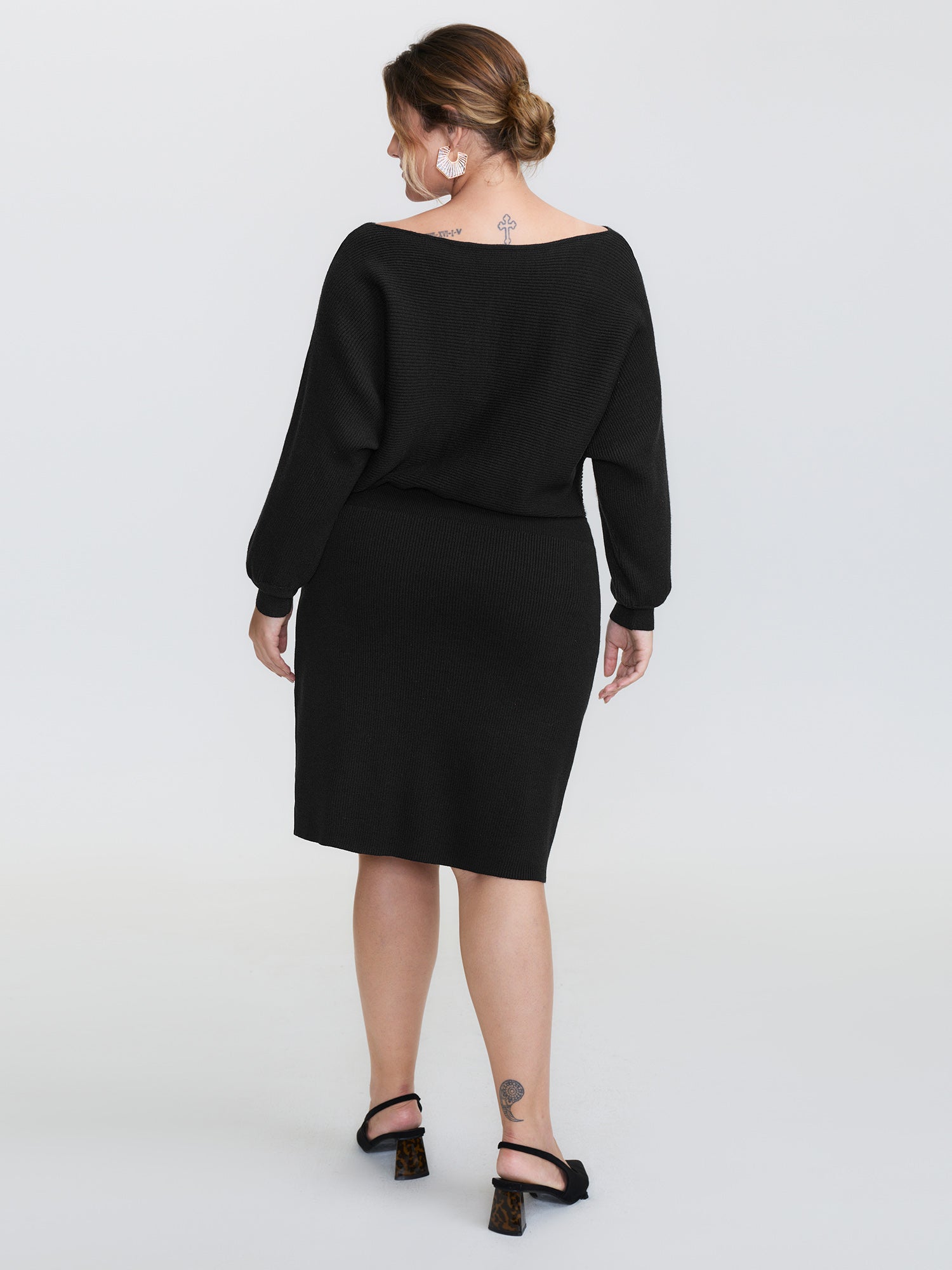Boatneck Textured Dolman Sleeve Sweater Dress
