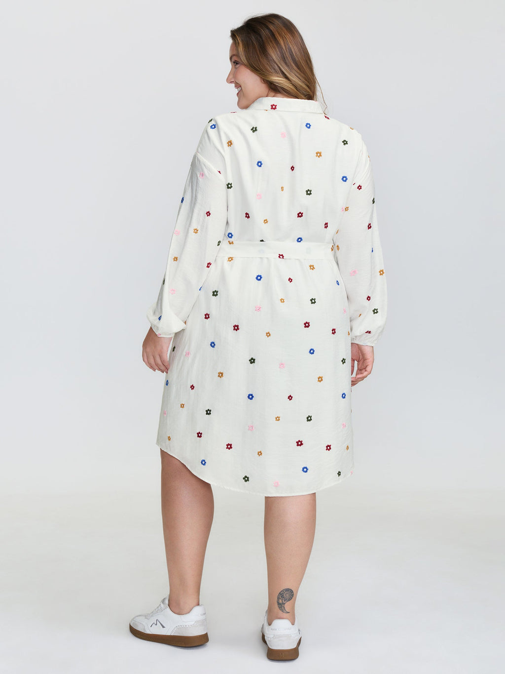 Colorful Floral Embroidery Pockets Midi Dress