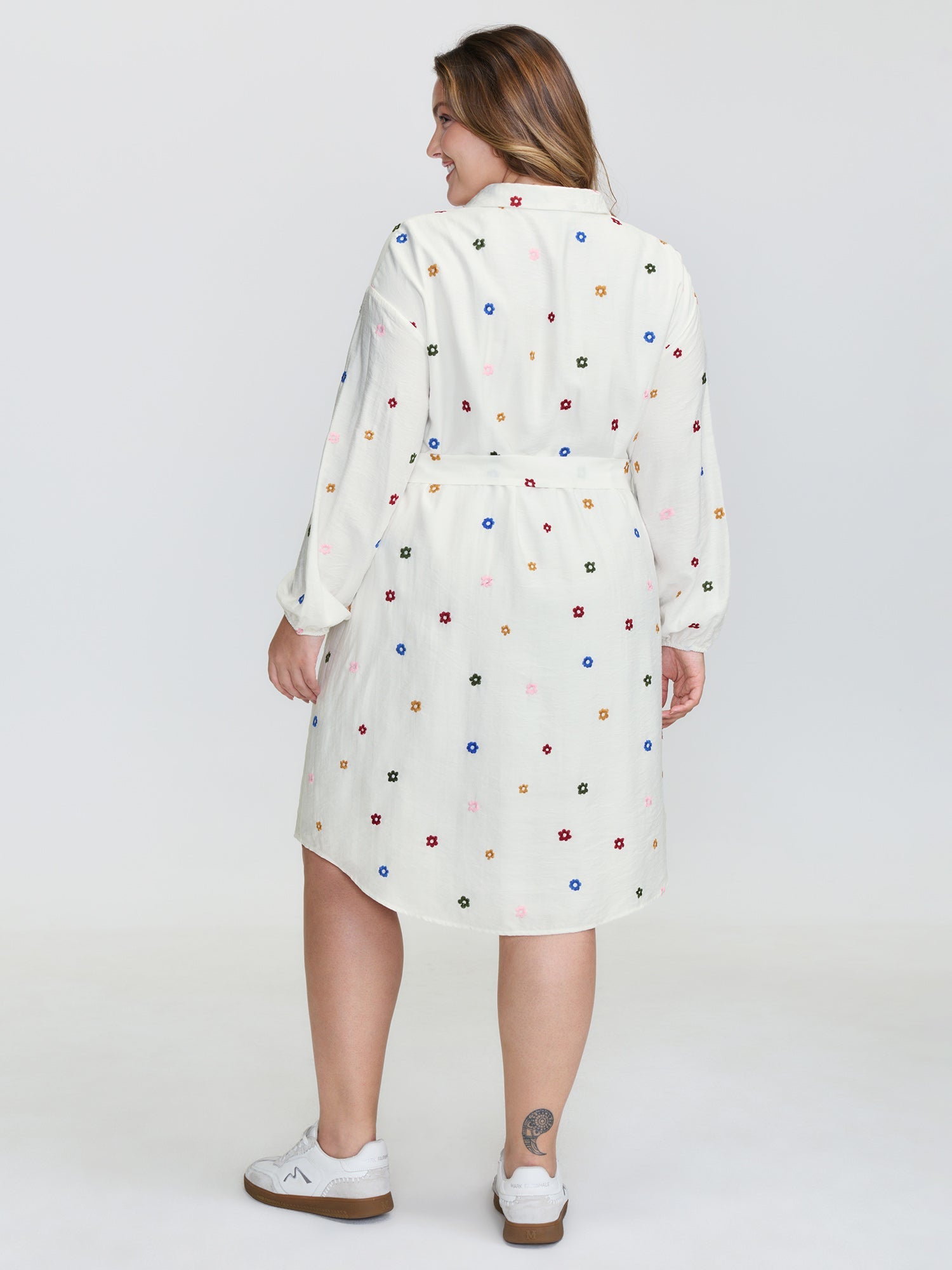 Colorful Floral Embroidery Pockets Midi Dress