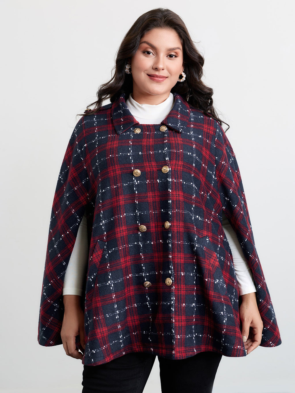 Holiday Plaid Double Button Hoodie Jacket