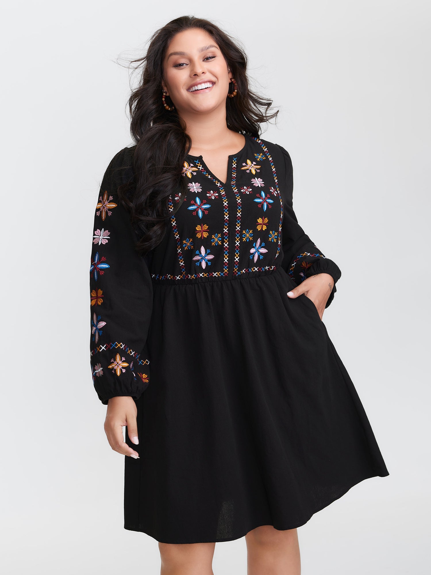 Cotton Embroidered High-Waist Midi Dress