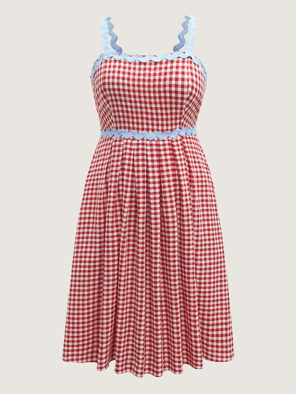 Cotton Sweet Gingham Print Stretchy Waist Midi Dress