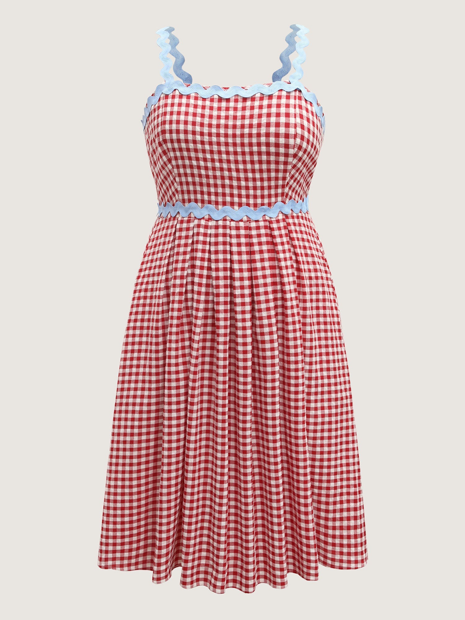 Cotton Sweet Gingham Print Stretchy Waist Midi Dress