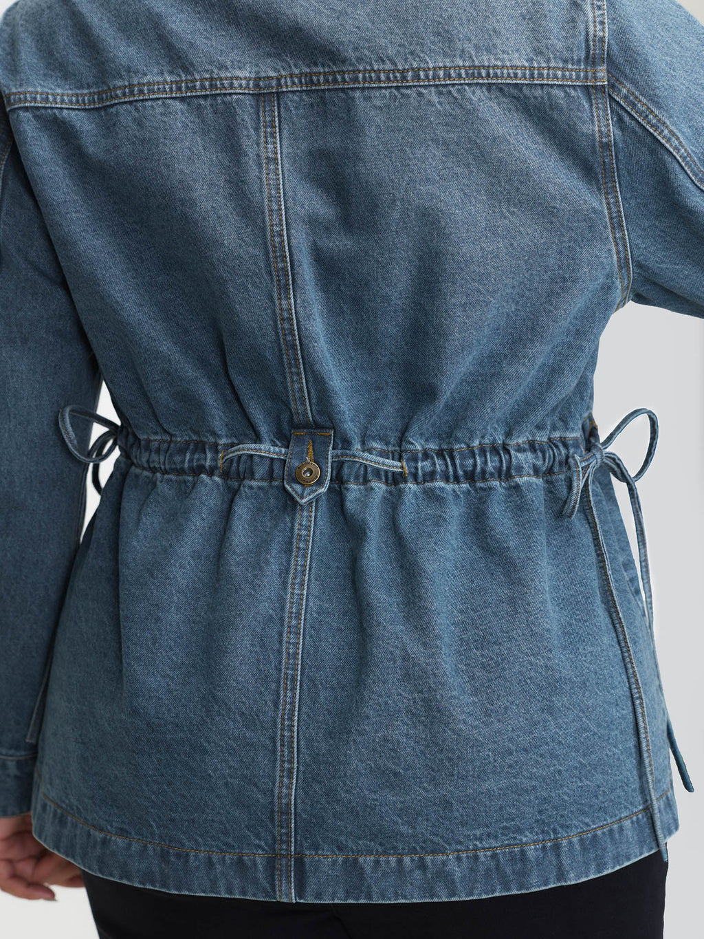 Adjustable Waist Drawstring Denim Jacket