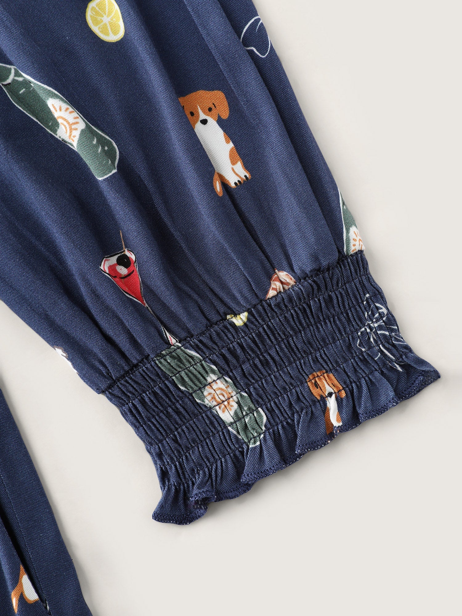 Colorful Pattern Shirred Pockets Midi Dress