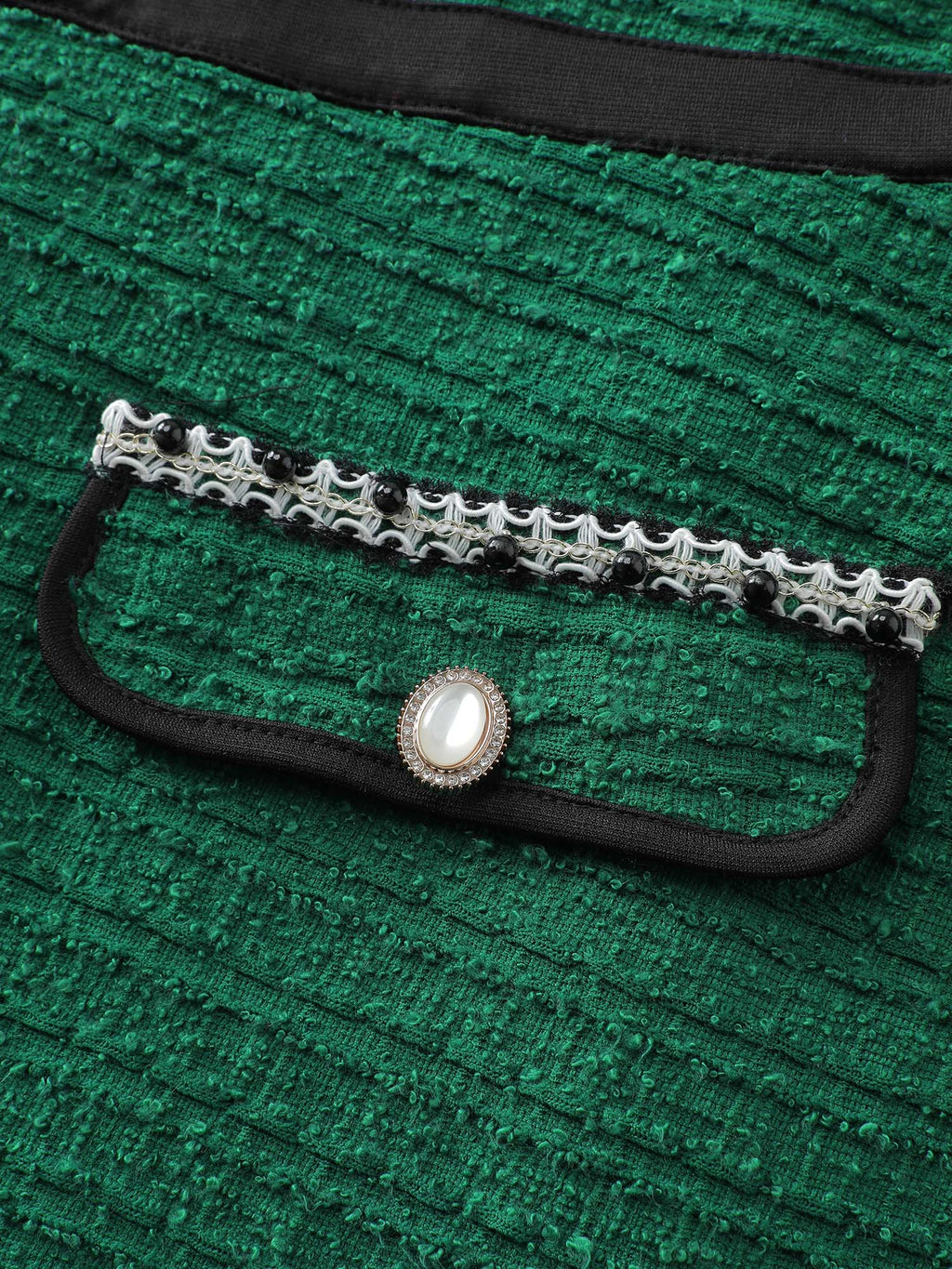 Tweed Stretchy Waist Color Contrast Midi Dress