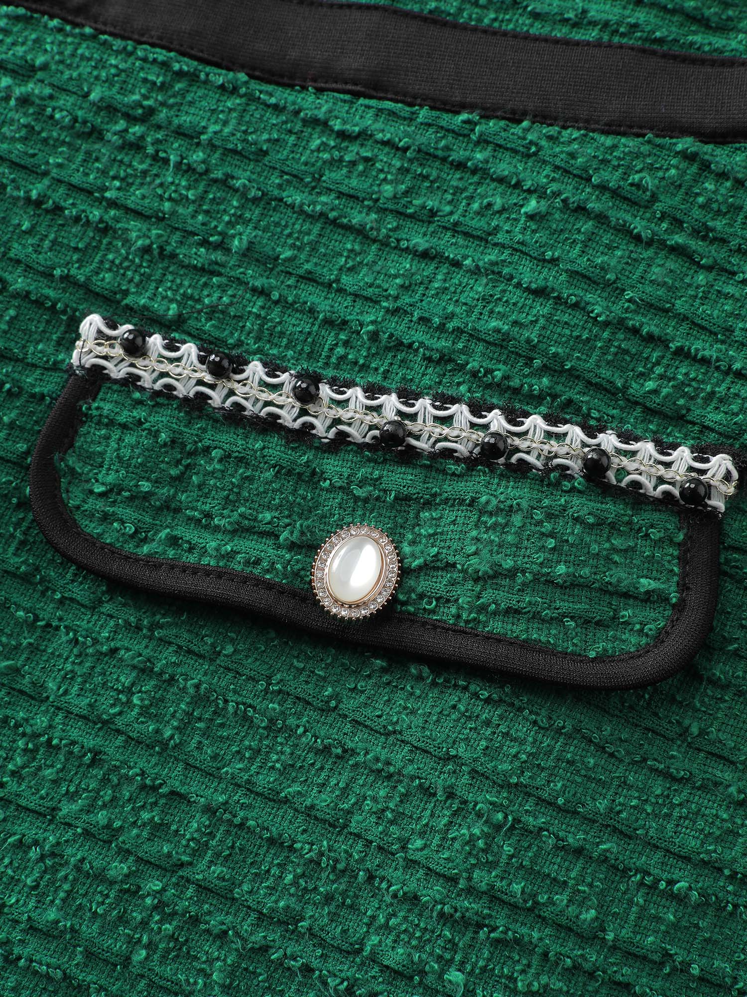 Tweed Stretchy Waist Color Contrast Midi Dress