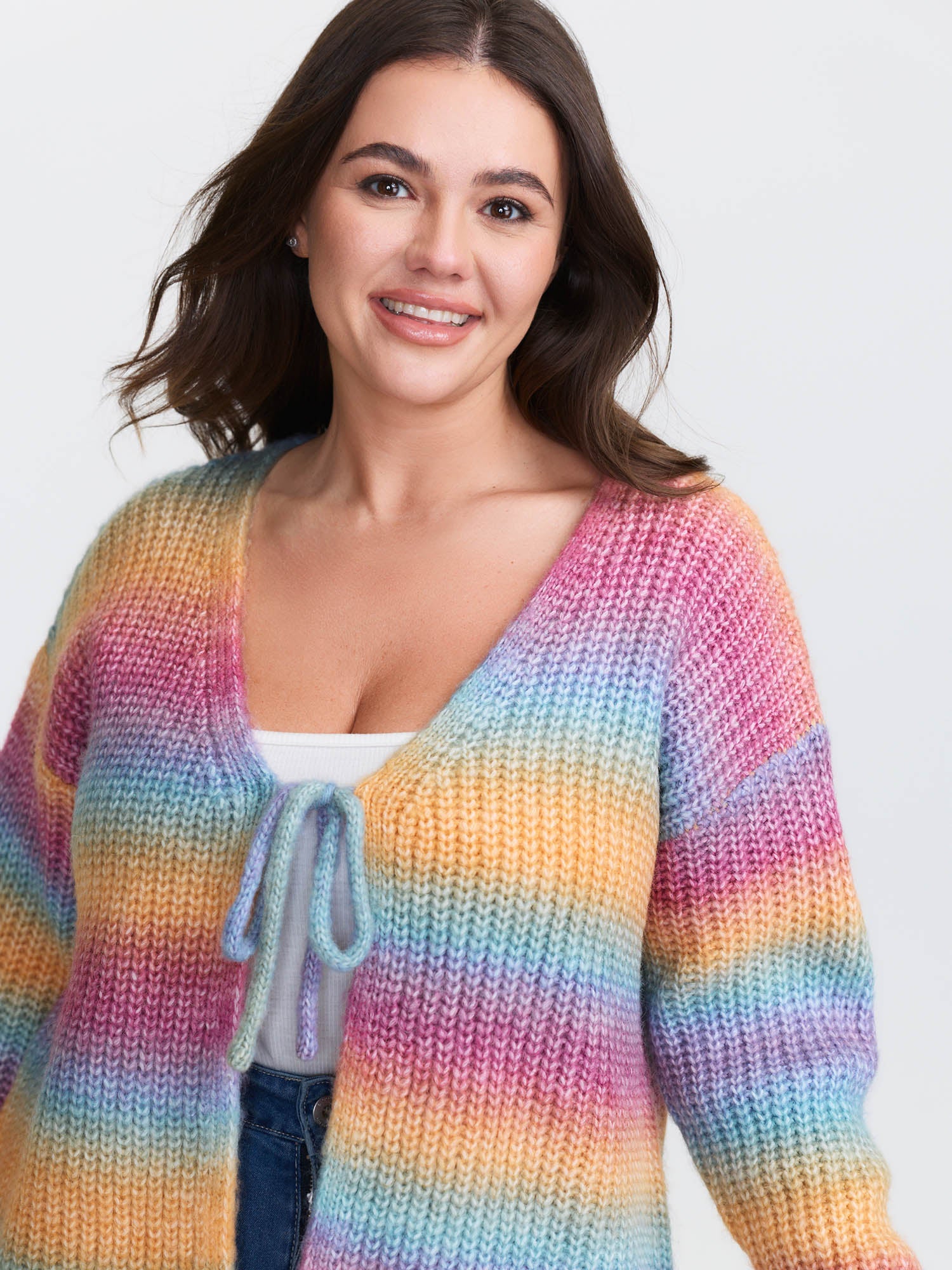 Colorful Front-Tie Heather Knit Cardigan