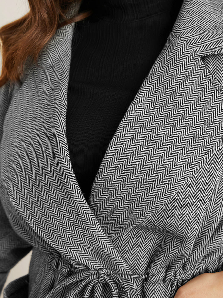 Chevron Pattern Pocket Split Hem Drawstring Coat