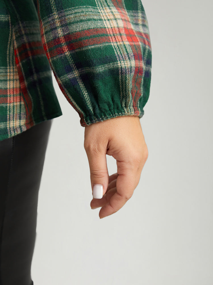 Christmas Plaid Ties Lantern Sleeve Blouse