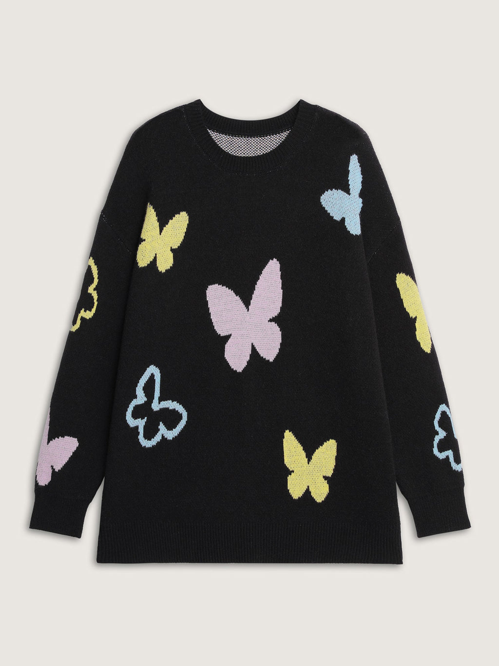 Butterfly Jacquard Pattern Round Neck Pullover