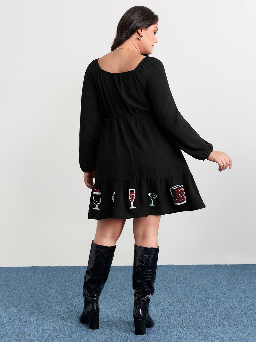 Colorful Sequin Embroidery Tiered Knee Dress