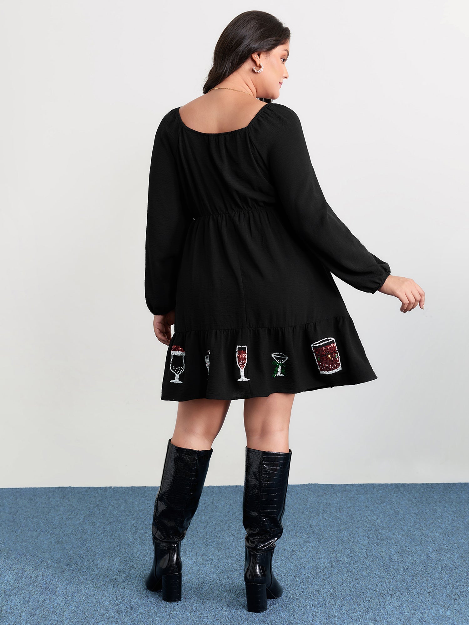 Colorful Sequin Embroidery Tiered Knee Dress