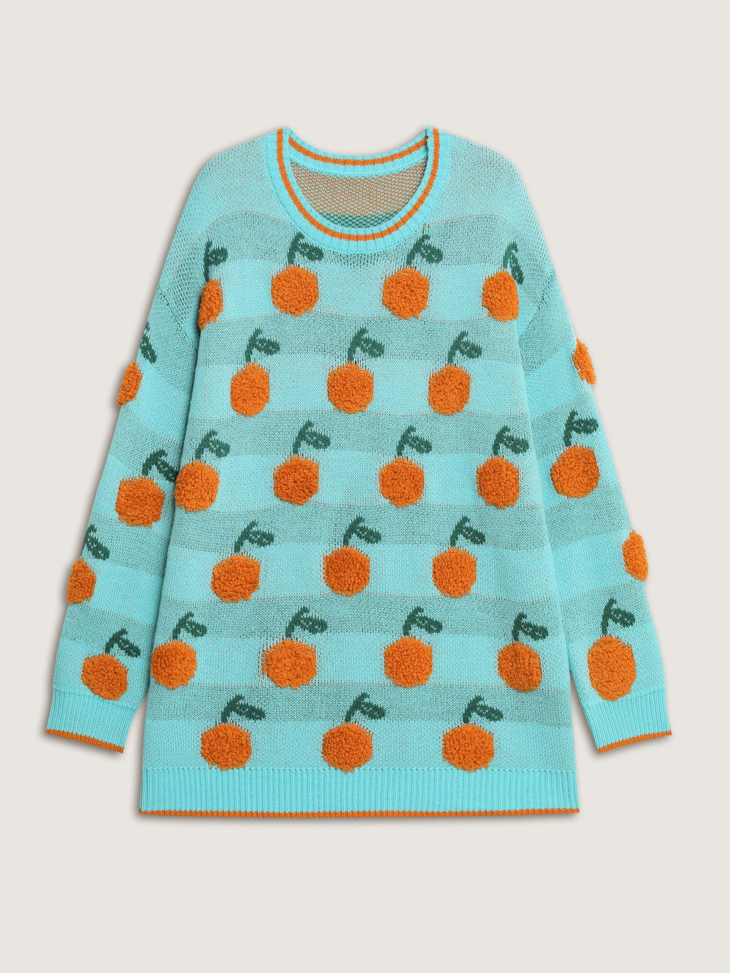 Citrus Pattern Contrast Edge Ribbed Pullover