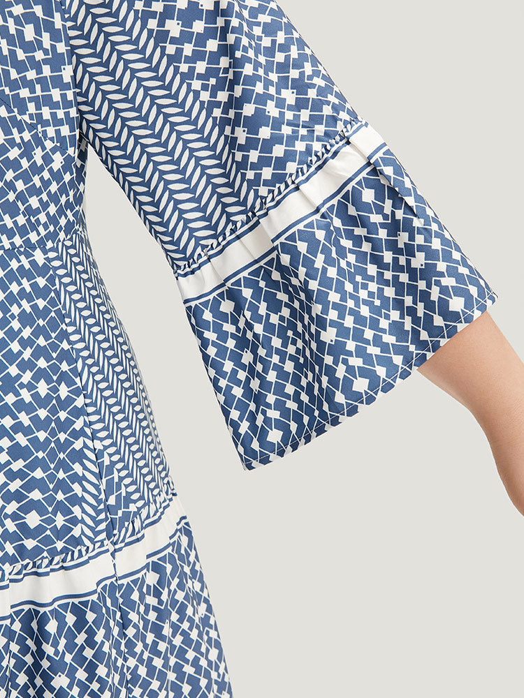 Bandana Print Notched Pocket Patchwork Dress