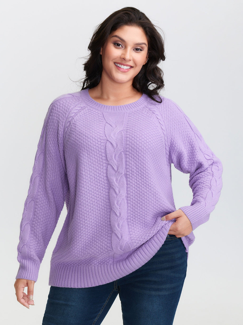Cable Knit Raglan Sleeve Pullover
