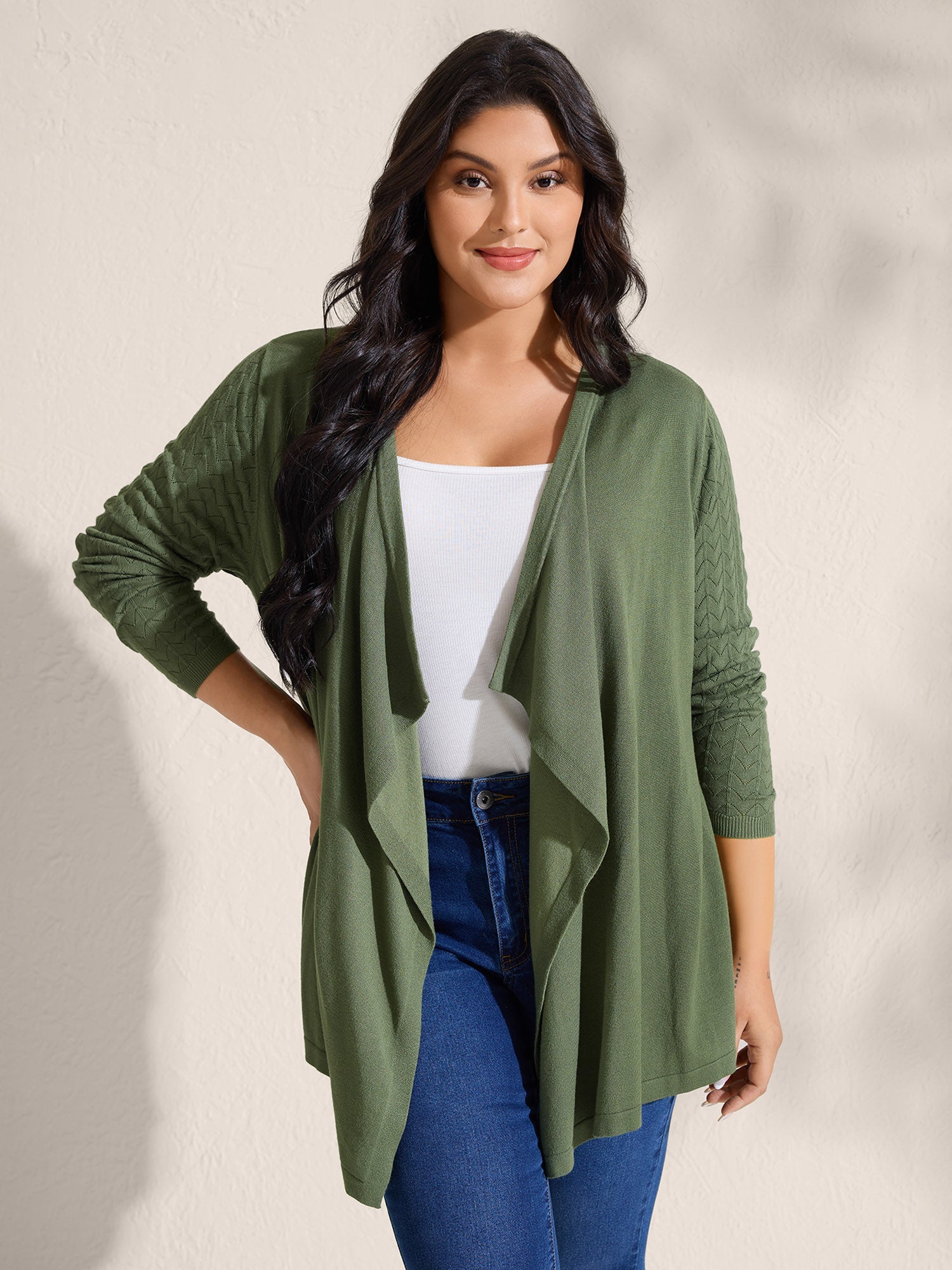 Asymmetrical Hem Cut-Out Knit Cardigan