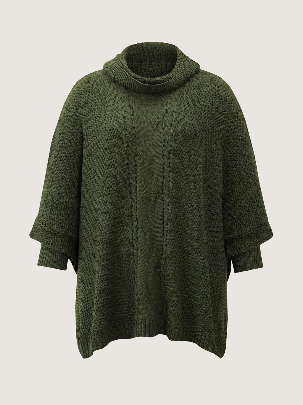 Cableknit Turtleneck Flowy Hem Pullover