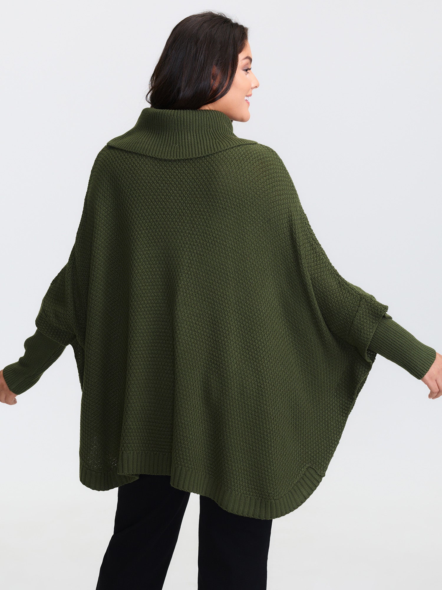 Cableknit Turtleneck Flowy Hem Pullover