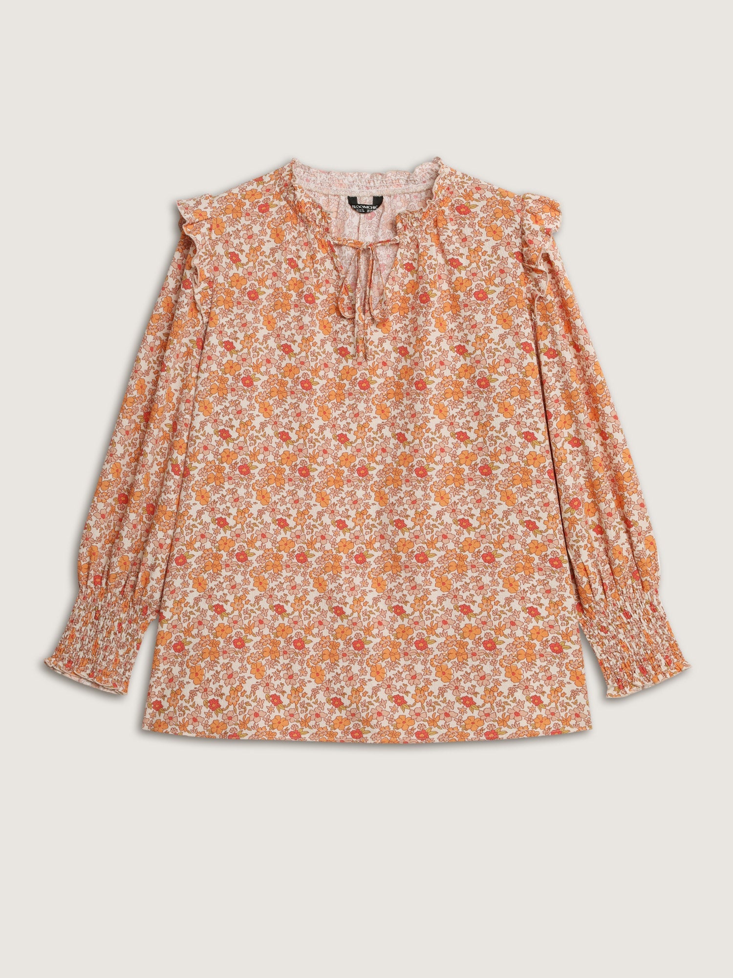 Chiffon Floral Print Ruffled Shoulder Blouse