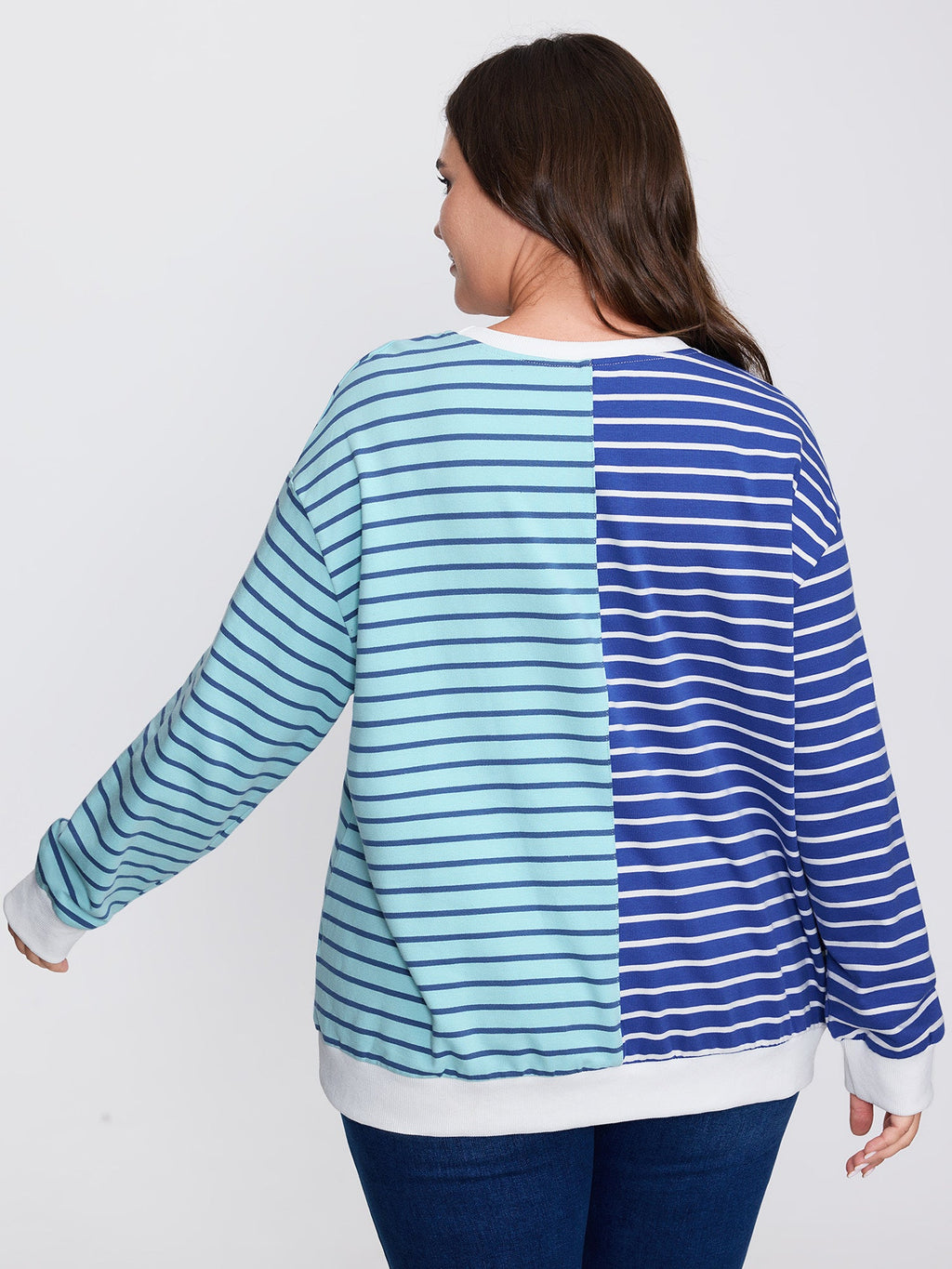 Color Contrast Stripe Print V-Neck Sweatshirt