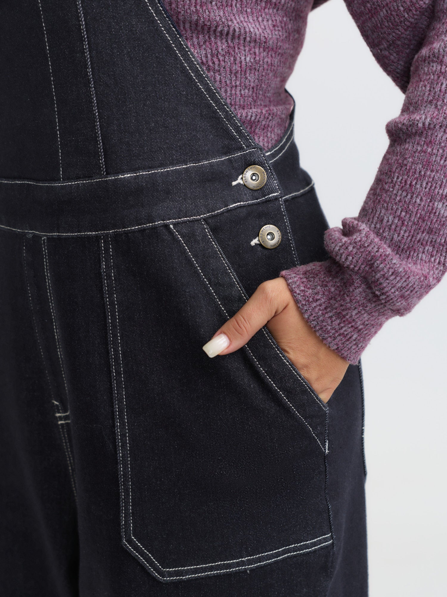 Denim Overall Straps Wide-Leg Jumpsuit