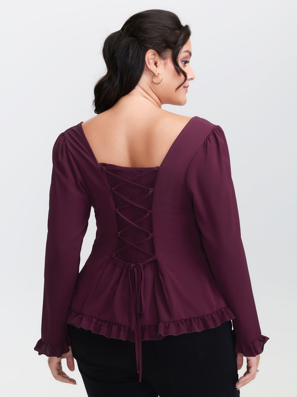 Back-Tie Sweetheart Neckline Ruffled Blouse