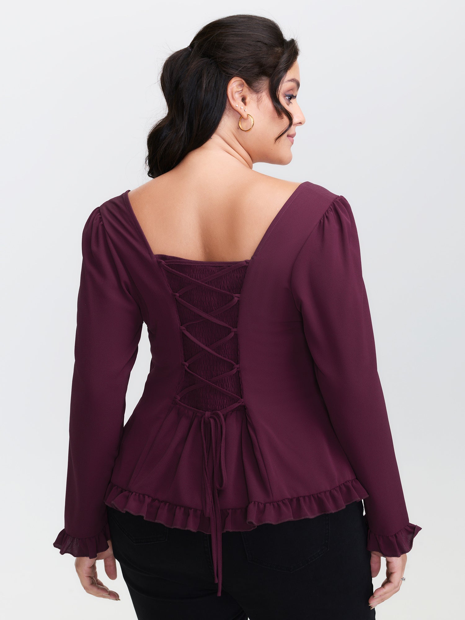 Back-Tie Sweetheart Neckline Ruffled Blouse