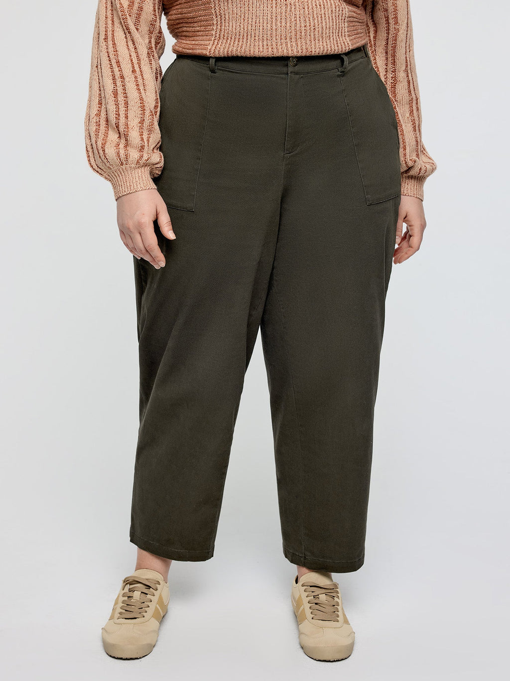 Cotton Stretchy Waist Pockets Straight Leg Pants