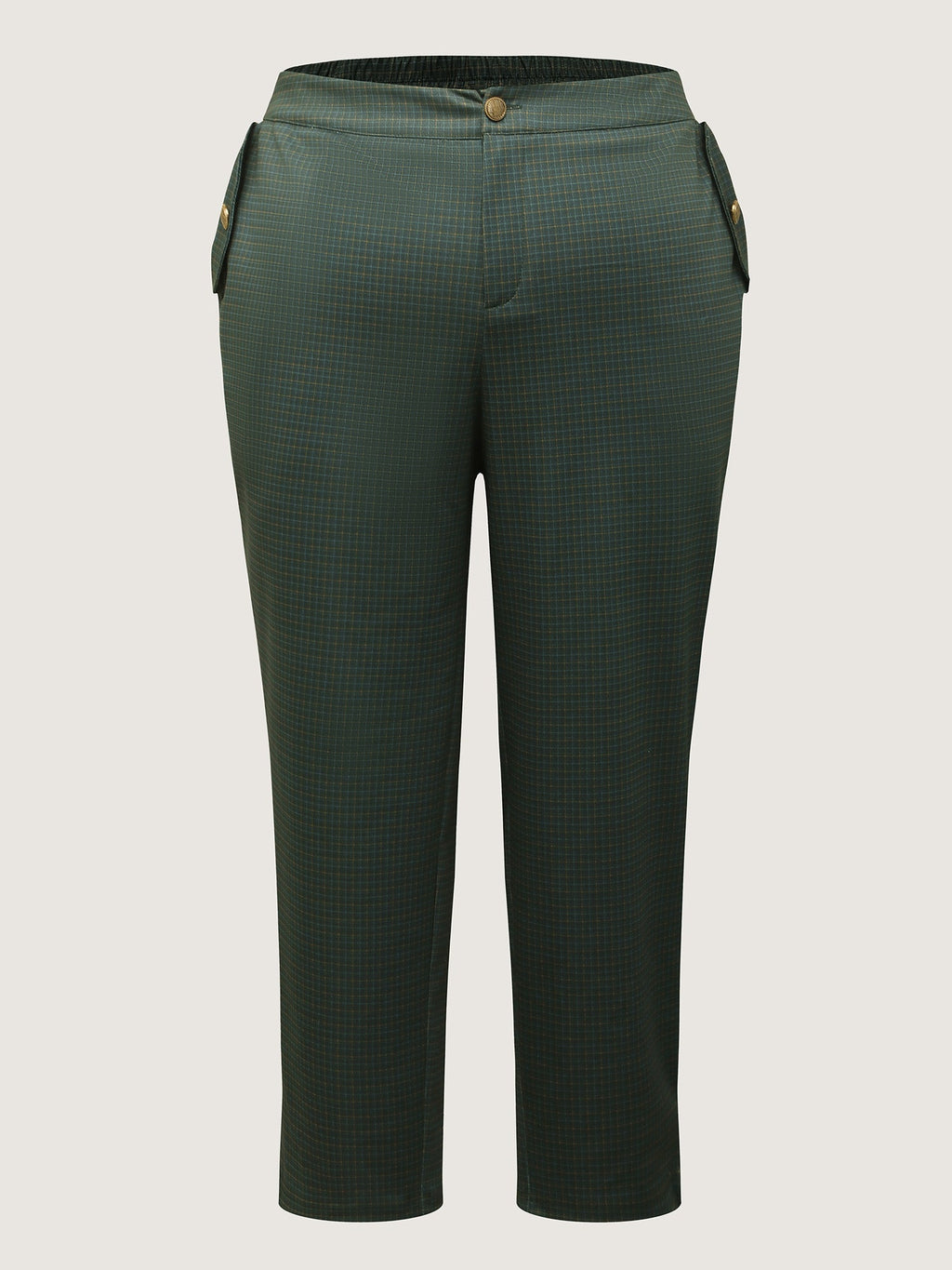 Checkered Buckles Straight-Leg Pants
