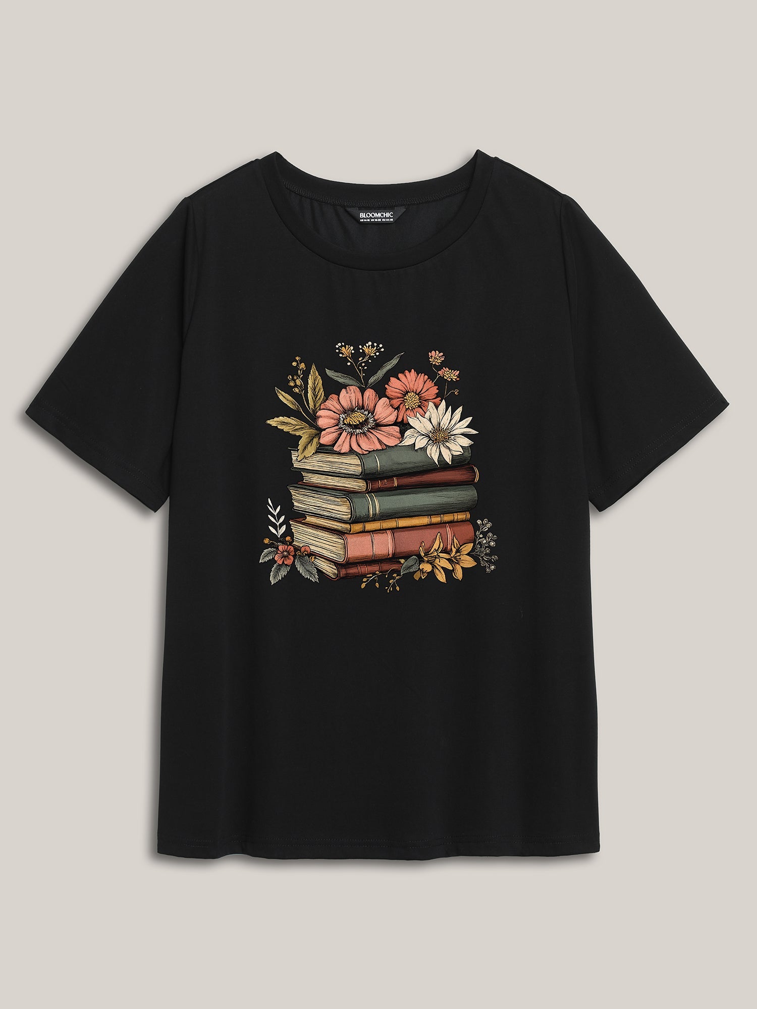 Bookish Florals Print Round Neck T-Shirt