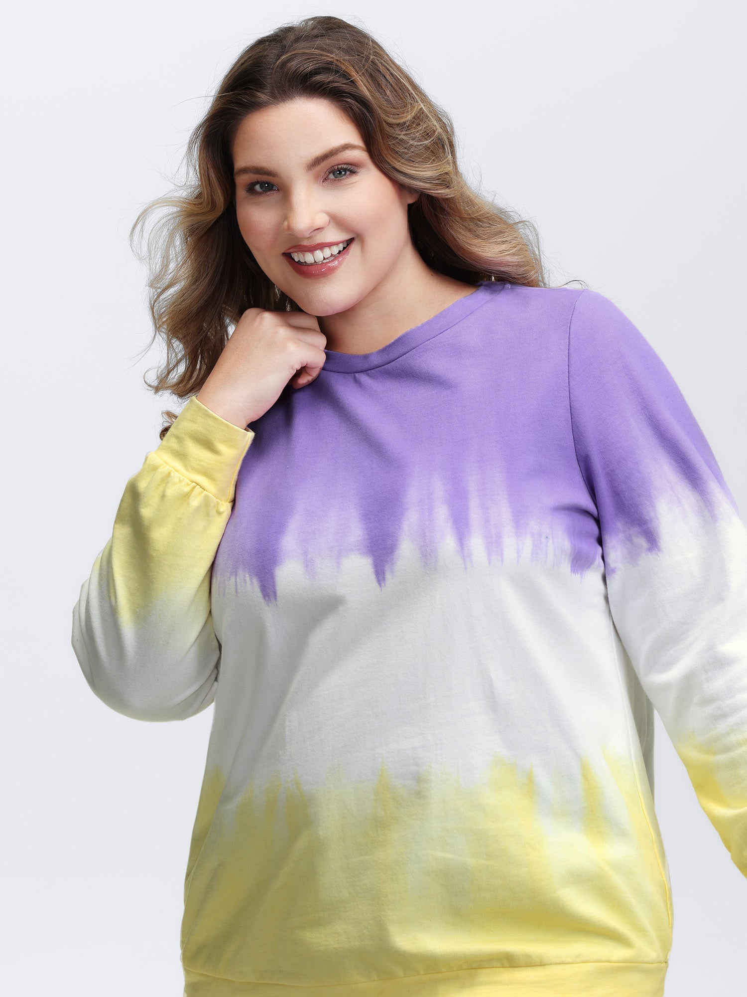 Cotton Dip Dye Stretchy Hem Sweatshirt