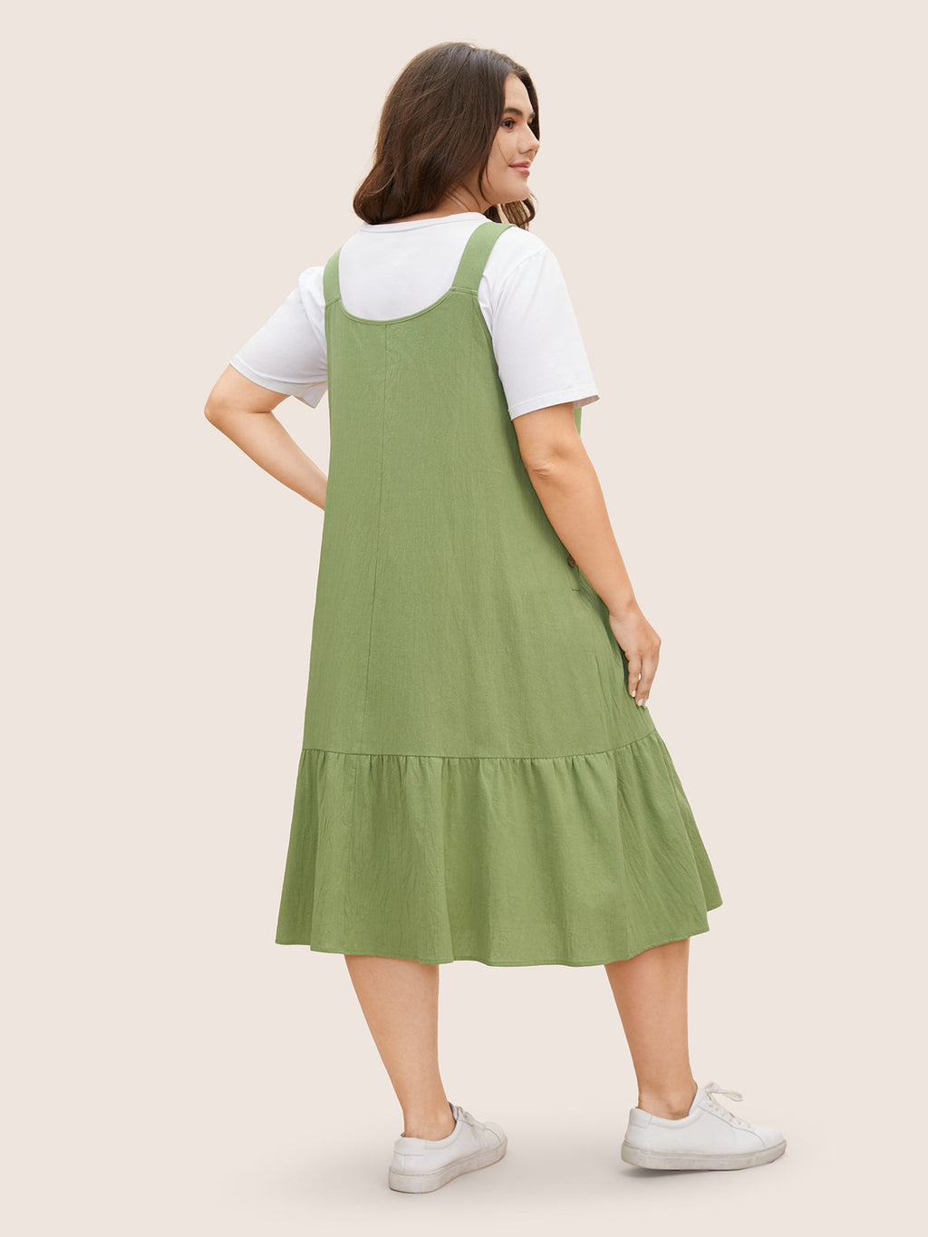 Cotton Square Neck Button Detail Patched Pocket Dress