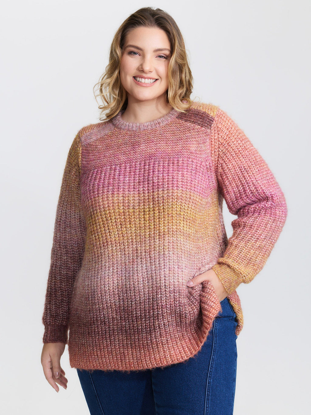 Color Gradient Textured Stretchy Pullover