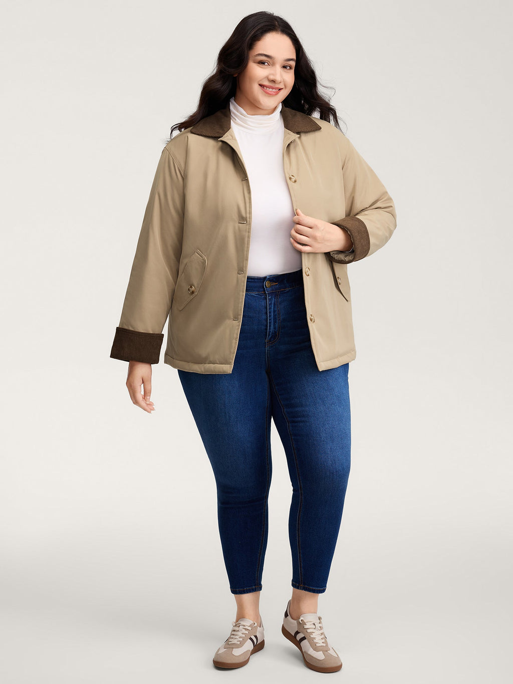 Color Contrast Button Quilted Jacket