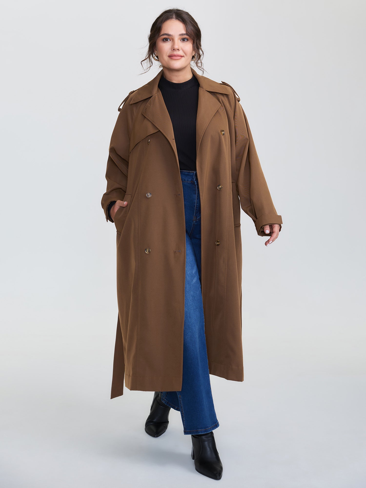 Double Button Belted Trench Coat