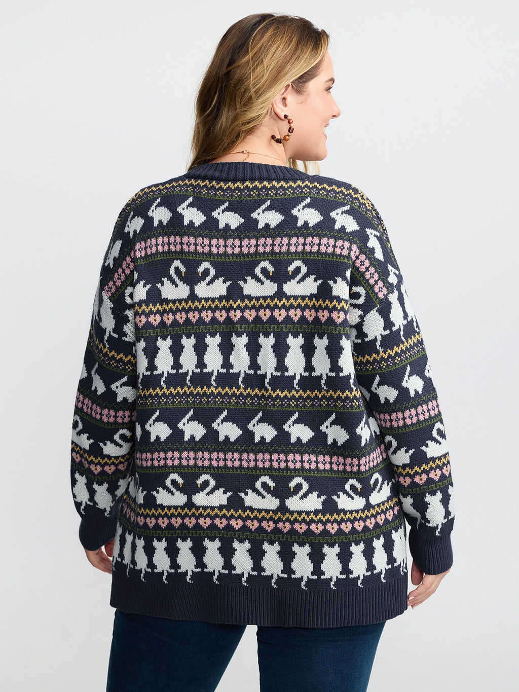 Animal Jacquard Pattern Pockets Knit Cardigan