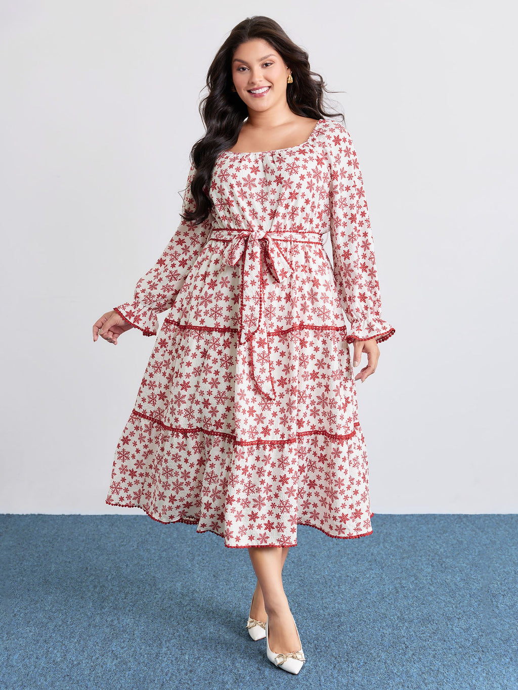 Boho Print Contrast Waist-Tie Maxi Dress