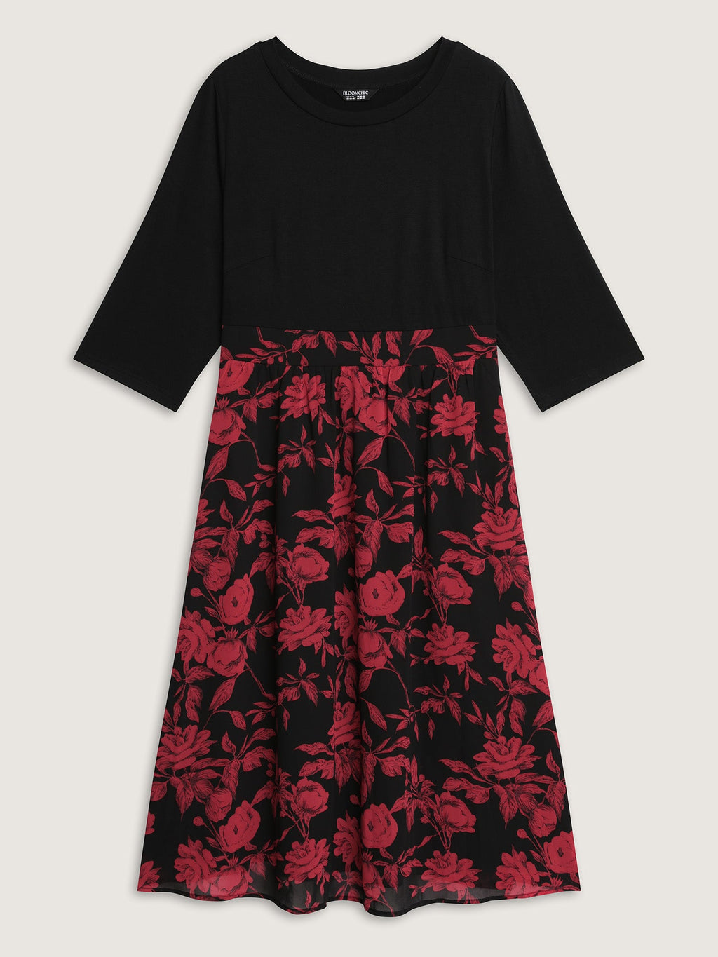 Floral Shirred Waist Color Contrast Midi Dress