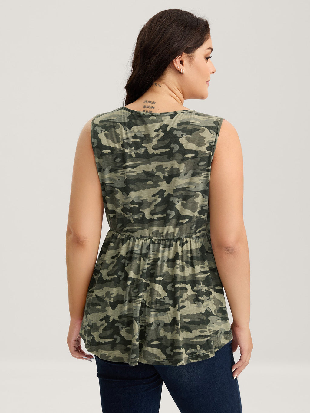 Camouflage Print Cinched-Waist Tank Top
